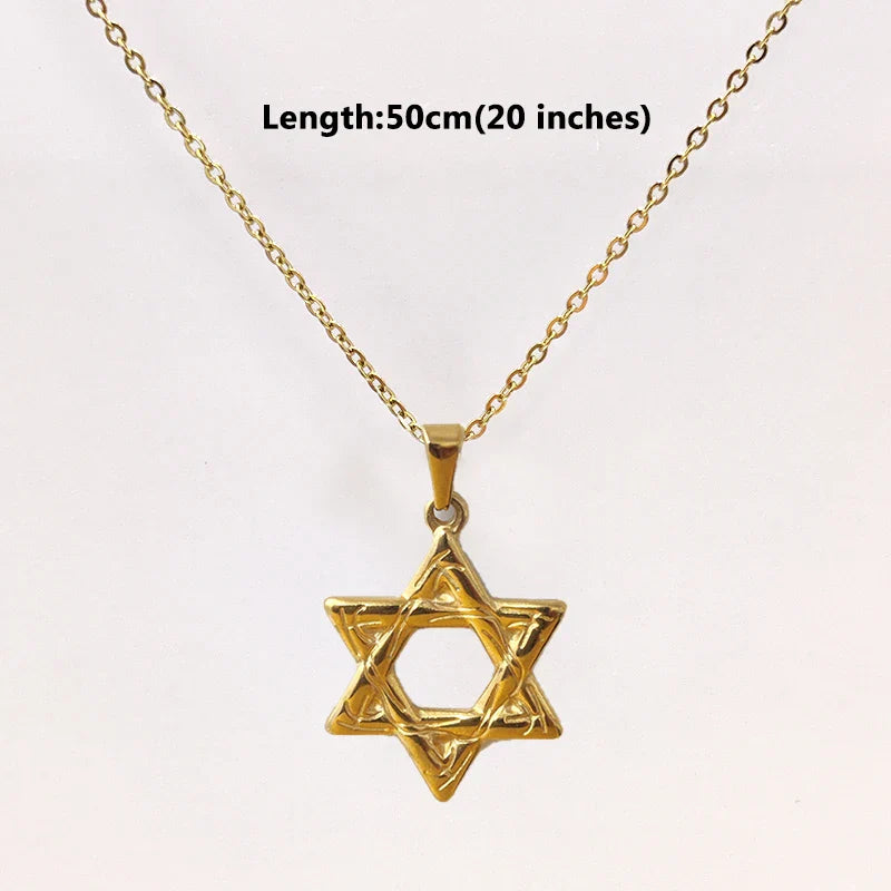Stylish 18K Gold Plated Star of David Necklace in Stainless Steel - Religious Hexagram for Men & Women, Gift Option