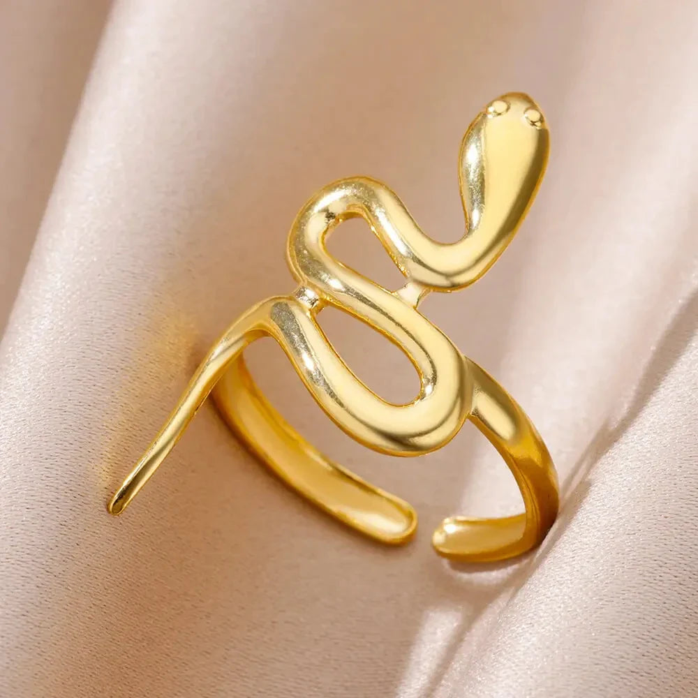 Stainless Steel Snake Rings For Women Men Vintage Gold Color Open Ring 2024 Trend Luxury Gothic Aesthetic Jewelry anillos mujer