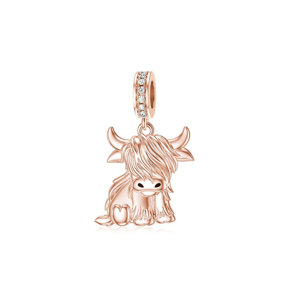 2026 925 Silver Flower, Butterfly, Highland Cow, Motorcycle Pendant Fit European Original Bracelet DIY Jewelry Exquisite Jewelry