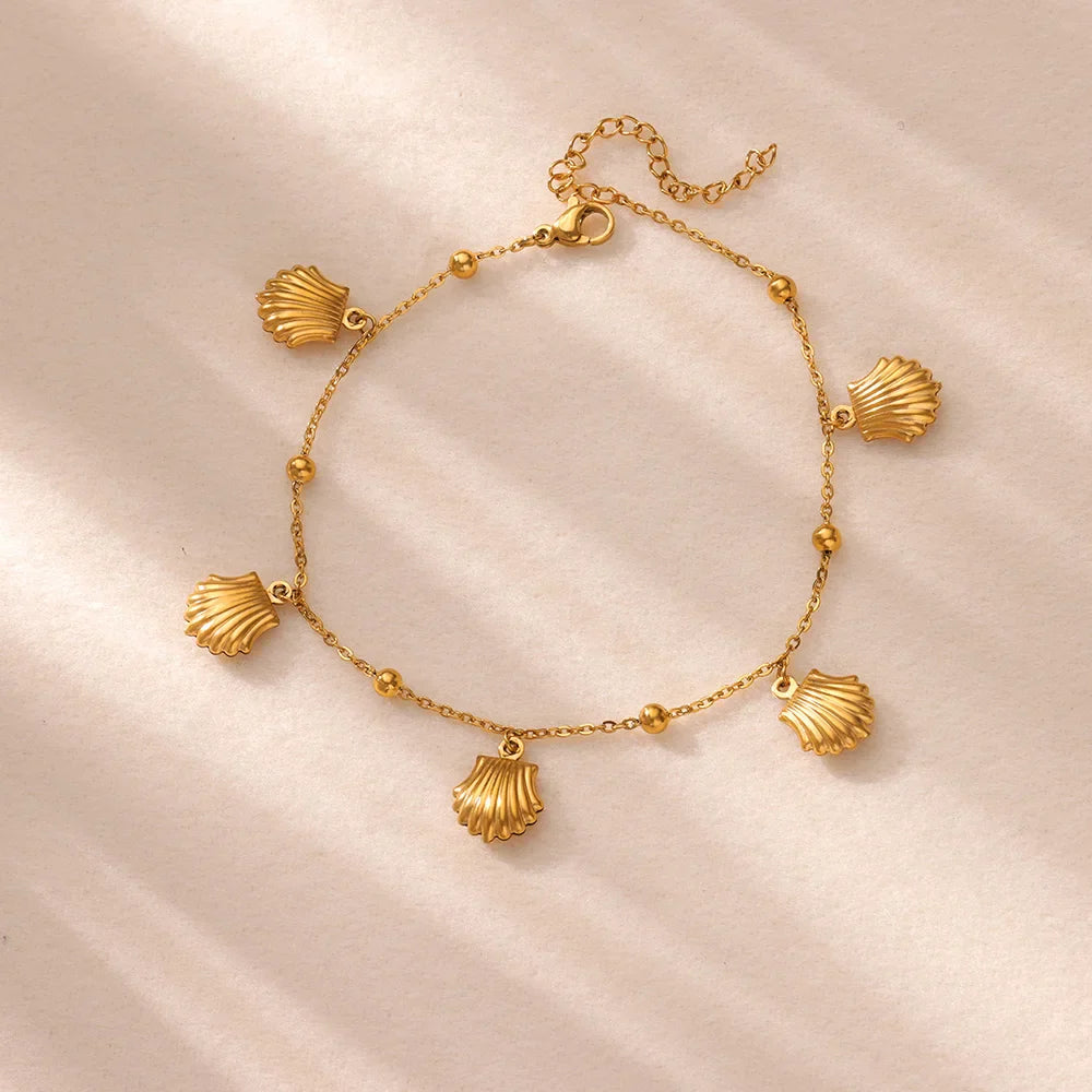Summer Beach Stainless Steel Gold Color Chain Anklet For Women Starfish Shell Dolphin Fish Charm Ankle Bracelet Jewelry Gift