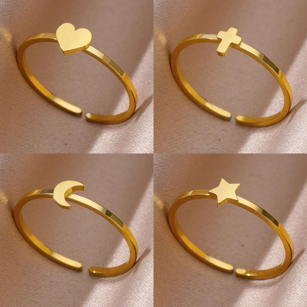 Stainless Steel Small Heart Rings For Women Vintage Gold Color Cross Openning Geometric Ring Fashion Wedding Jewerly Gift 2024