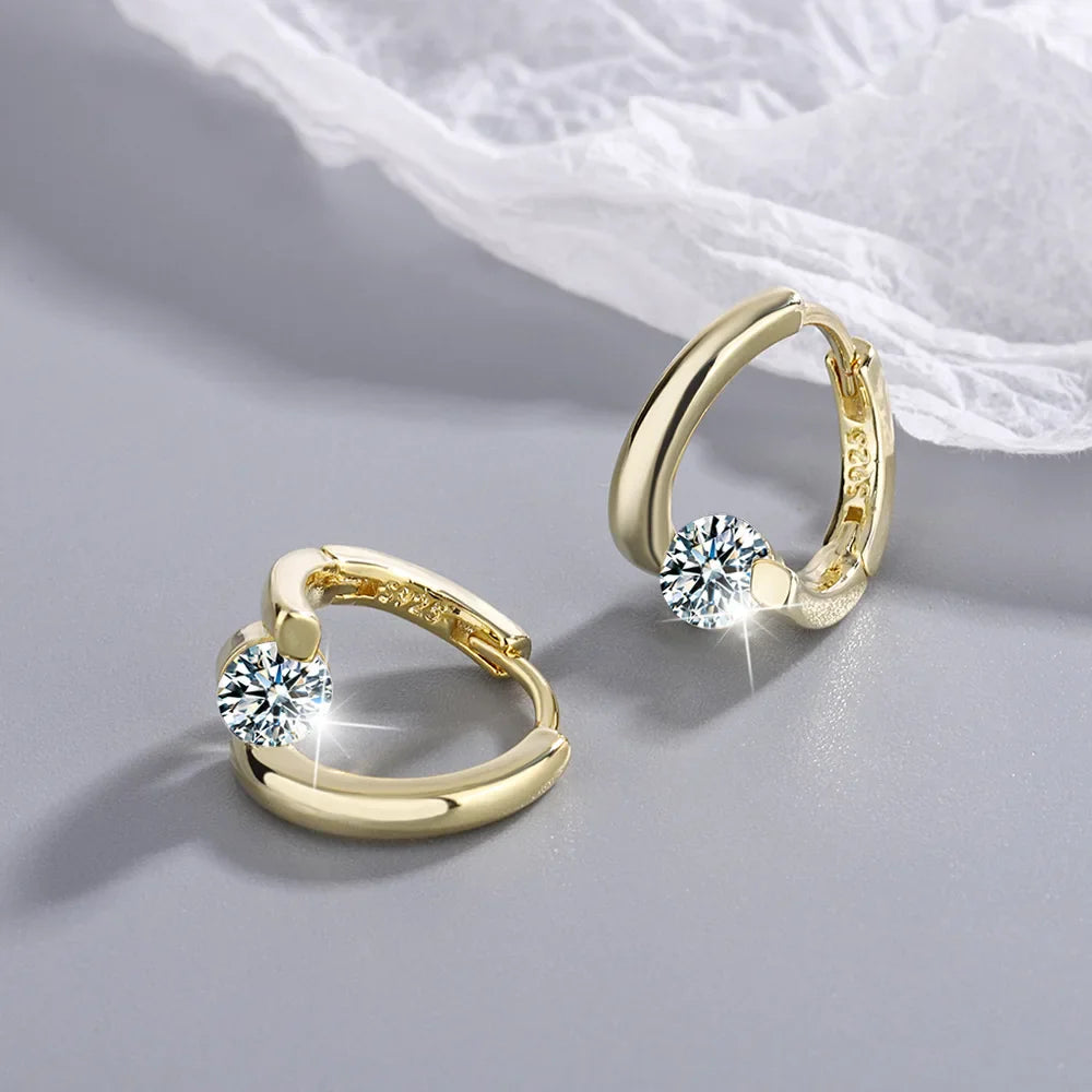 925 Sterling Silver Gold Crystals Simple Earrings For Women Fashion Wedding Luxury Jewelry 2024 Trend