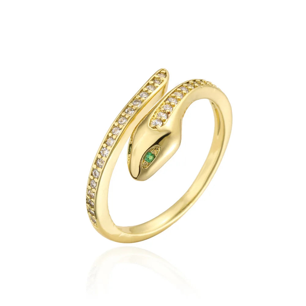 Fashion Gold Color Snake Ring For Women Girl Adjustable Exquisite Shiny Cubic Zirconia Finger Ring Wedding Jewelry Gift