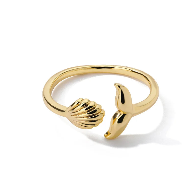 Vintage Shell Starfish Rings For Women Gold Color Stainless Steel Shell Ocean Openning Ring Wedding Summer Jewelry Gift