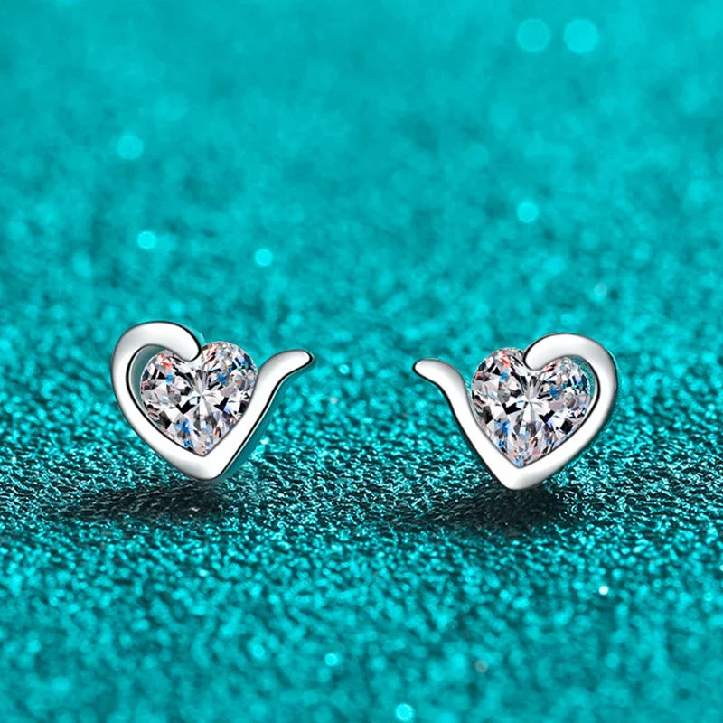 NeeTim Moissanite Heart Stud Earrings for Women 925 Sterling Silver with White Champagne Gold Plated Wedding Earring Certified