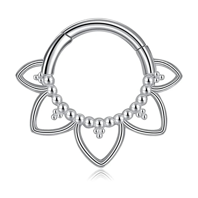 Flowers Nose Ring Septum 100% 316L Surgical Steel Zircon Clicker Daith Piercing Ear Cartilage Helix Hoop Flowers Water Drops