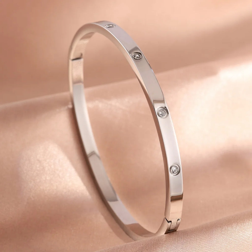 Yupsk 5Pcs/set Silver Color Stainless Steel Bracelet Shiny Zircon Inlaid Stackable Bangles Female Jewelry Gift
