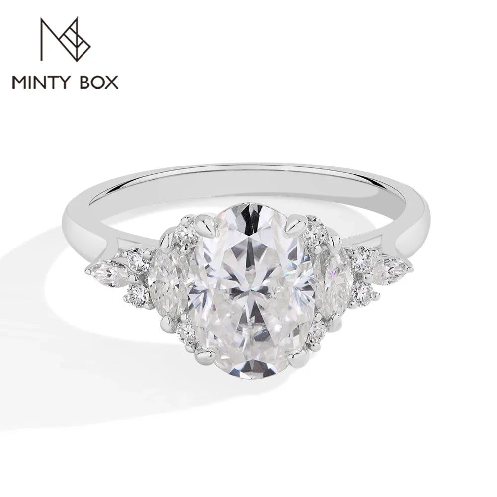 MINTYBOX 3.0ct Lab Grown Diamond Engagement Ring S925 Sterling Silver Oval Moissanite Rings For Women 18K Gold Plated Jewelry