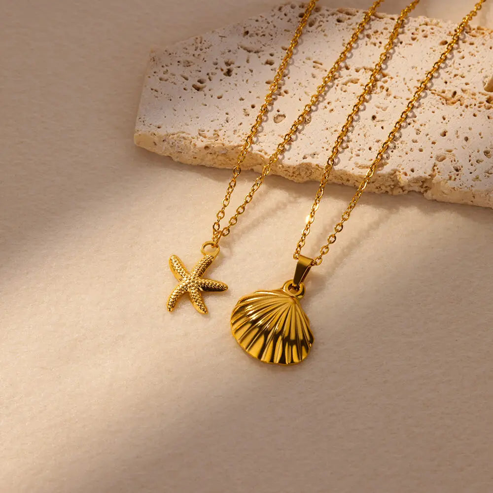 Vintage Starfish Shell Necklaces For Women Gold Color Stainless Steel Pendant Shell Necklace Aesthetic  Summer Jewelry Gift bff