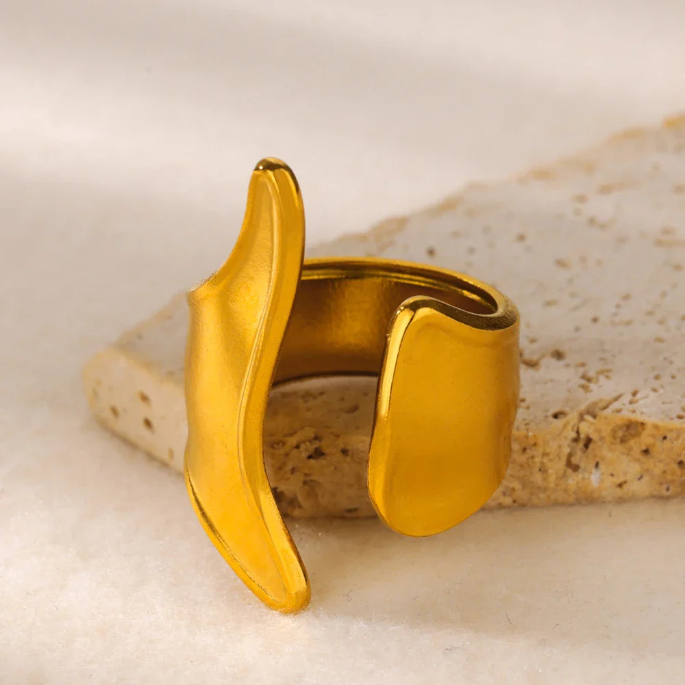 Gold Color Stainless Steel Geometric Rings for Women Zircon Heart Sun Moon Open Ring Fashion Aesthetic Jewelry Wedding Gift