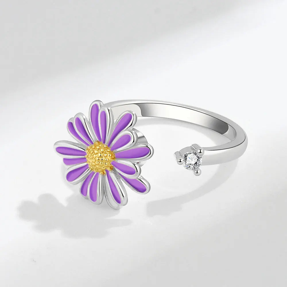 SMJEL Fidget Spinner Ring Anxiety for Women Multiple Crystal Flower Eye Butterfly Animal Ring Rotate Anti Stress Wedding Jewerly