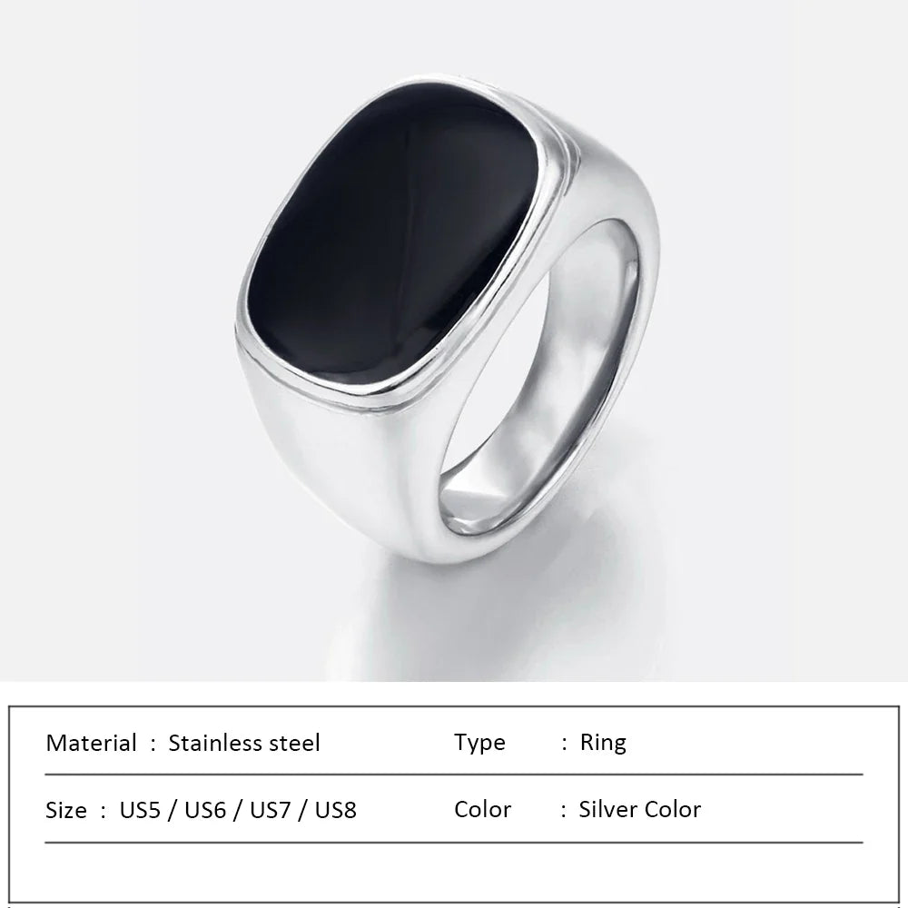SUNIBI Square Vintage Shell Ladies Ring Stainless Steel White Gold Color Large Chunky Ring Party Jewelry Accessories Gift Dinner