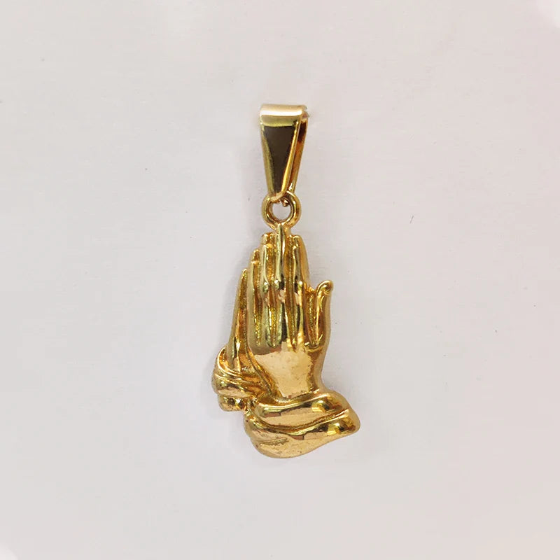 Hip Hop Style Praying Hands Pendant 18k Gold Plated stainless steel charms Men's Jewelry Accessories