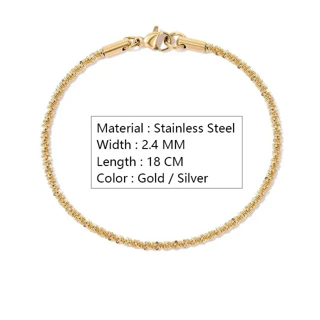 Stainless Steel Chain Bracelet for Women Silver Color Fashion Simple Shiny Minimalist Charm Bracelet Wedding Party Jewelry