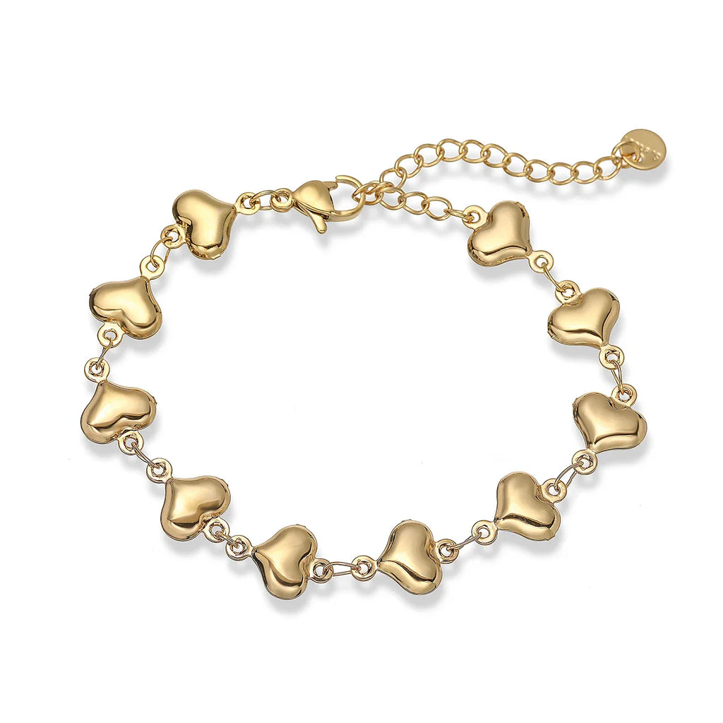 NEWBUY Wholesale Non-Fading Gold Color 316L Stainless Steel Heart Charm Bracelet For Women Casual Daily Jewelry