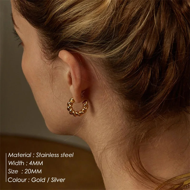 Vintage Stainless Steel Hoop Earrings for Women Spiral Twist Trendy Gold Color Earrings Punk Jewelry Wholesale/Dropshipping
