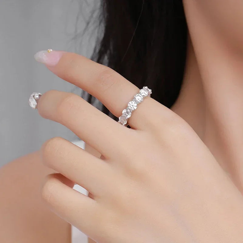 NeeTim 5mm Full Moissanite Ring for Woman Wedding 925 Sterling Silver Rings Lab Diamond Engagement Eternal Band Fine Jewelry