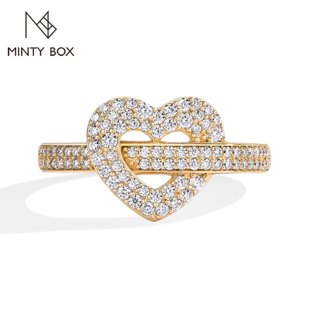 MINTYBOX S925 Silver Moissanite Rings for Women 0.568ctw D/VVS1 Lab Diamond Heart Ring 18K Gold Plated  Wedding Fine Jewelry