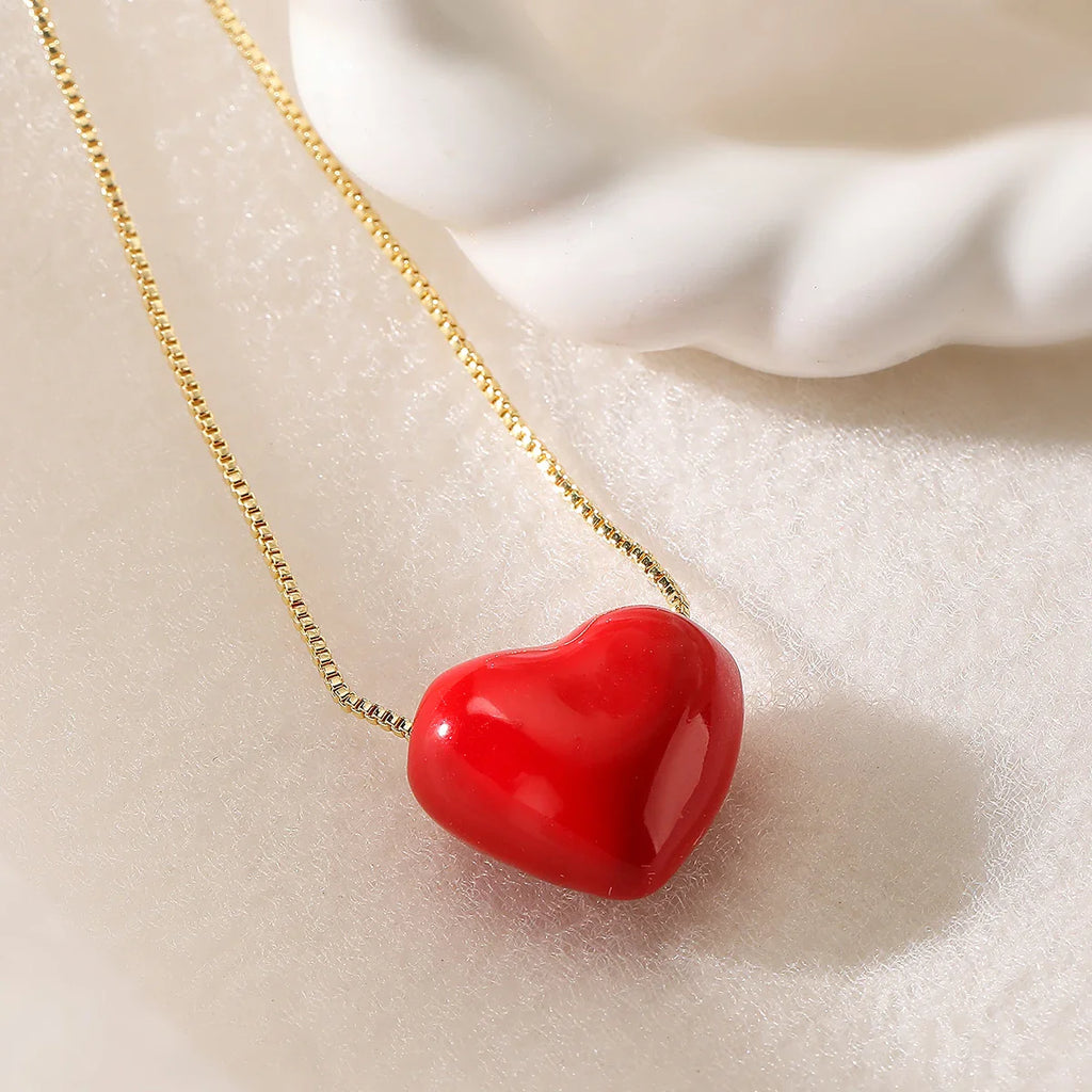 NEWBUY Hot Sale Red Oil Dripping Heart Pendant Necklaces For Women