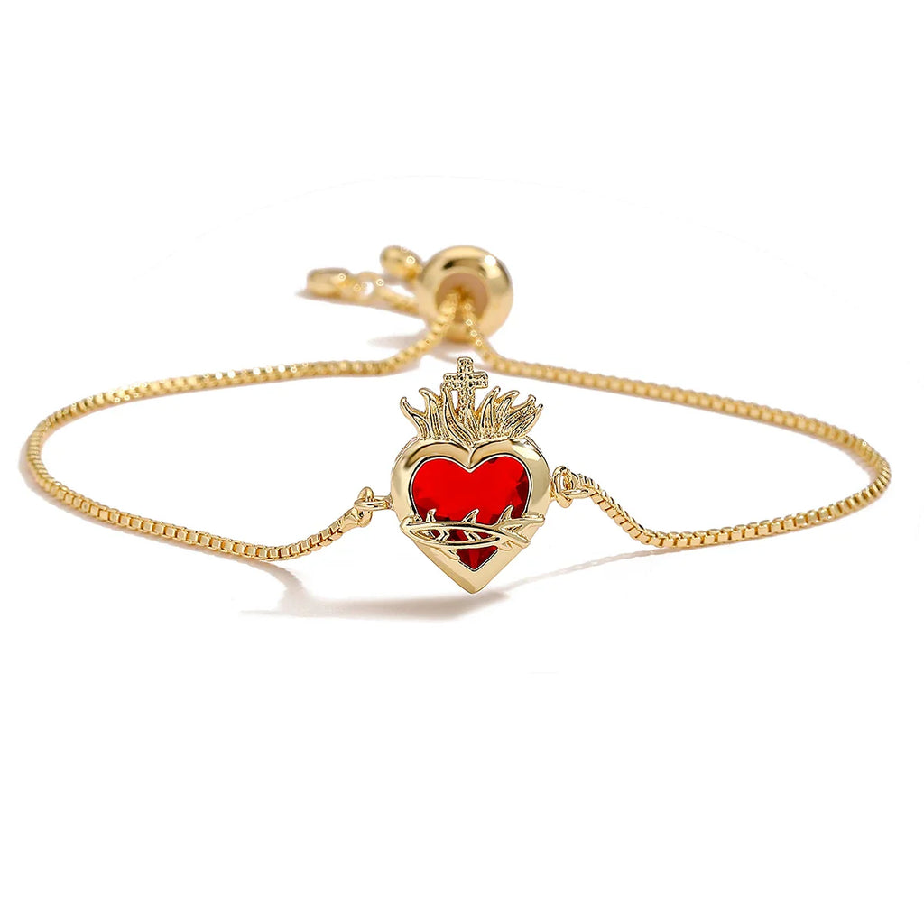 NEWBUY Delicate 4 Style Red Crystal Heart Charm Bracelets For Women Adjustable Shiny CZ Party Jewelry Female