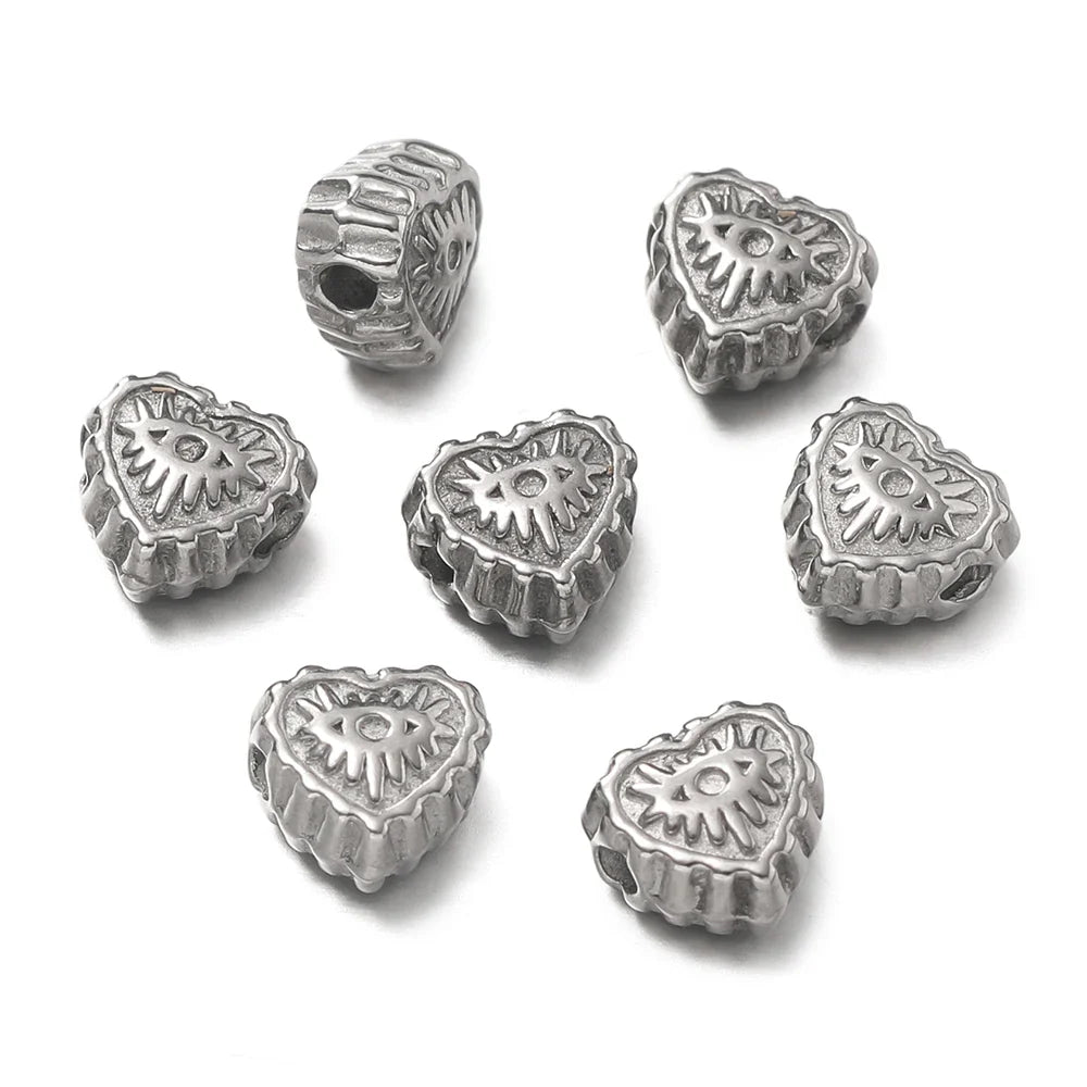 10Pcs/Pack Stainless Steel Various Shape Gold Steel Color Texture Spacer Beads for DIY Bracelet Jewelry Making Accessories