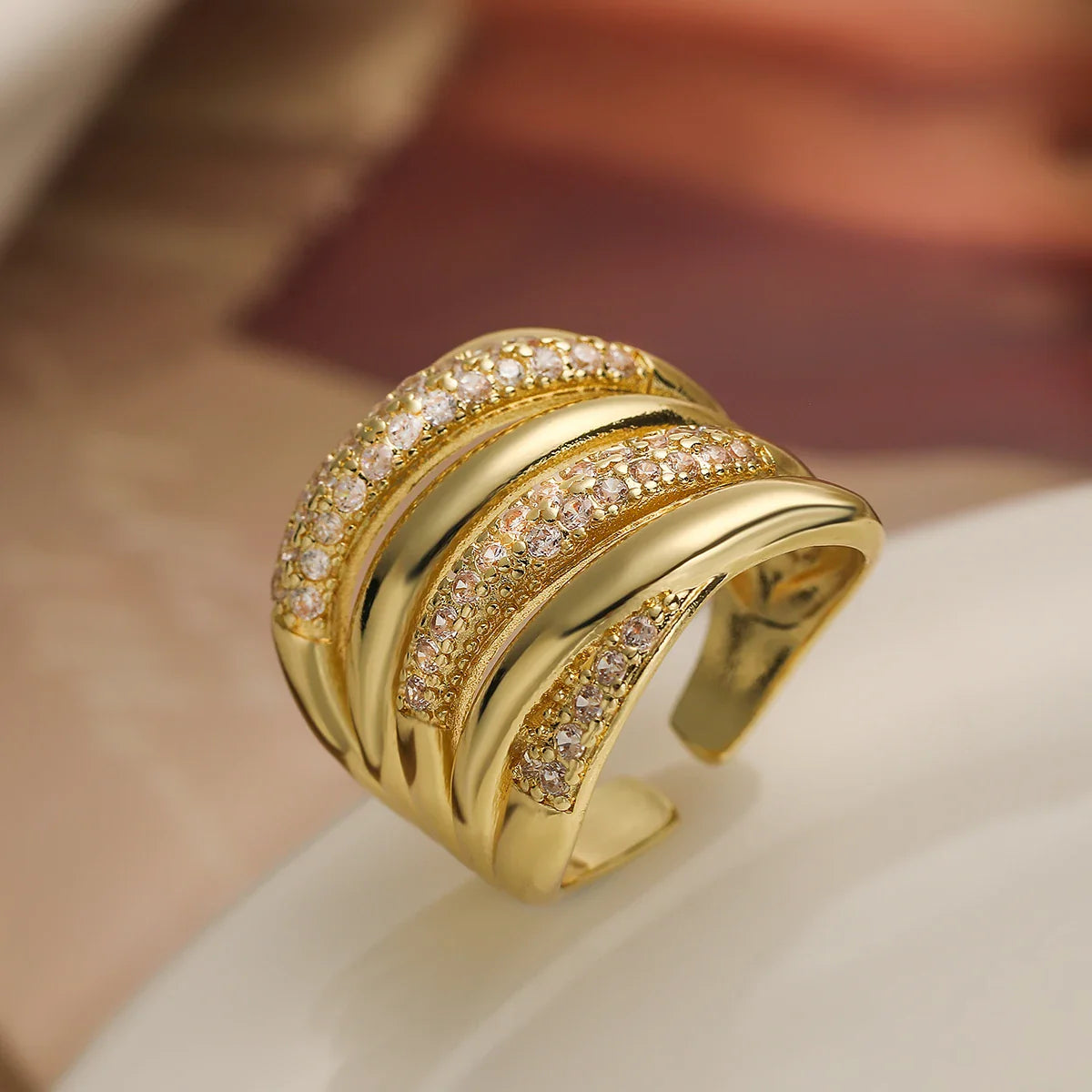 NEWBUY Luxury AAA Cubic Zirconia Pave Setting Copper Jewelry Trendy Gold Color Wedding Rings For Women