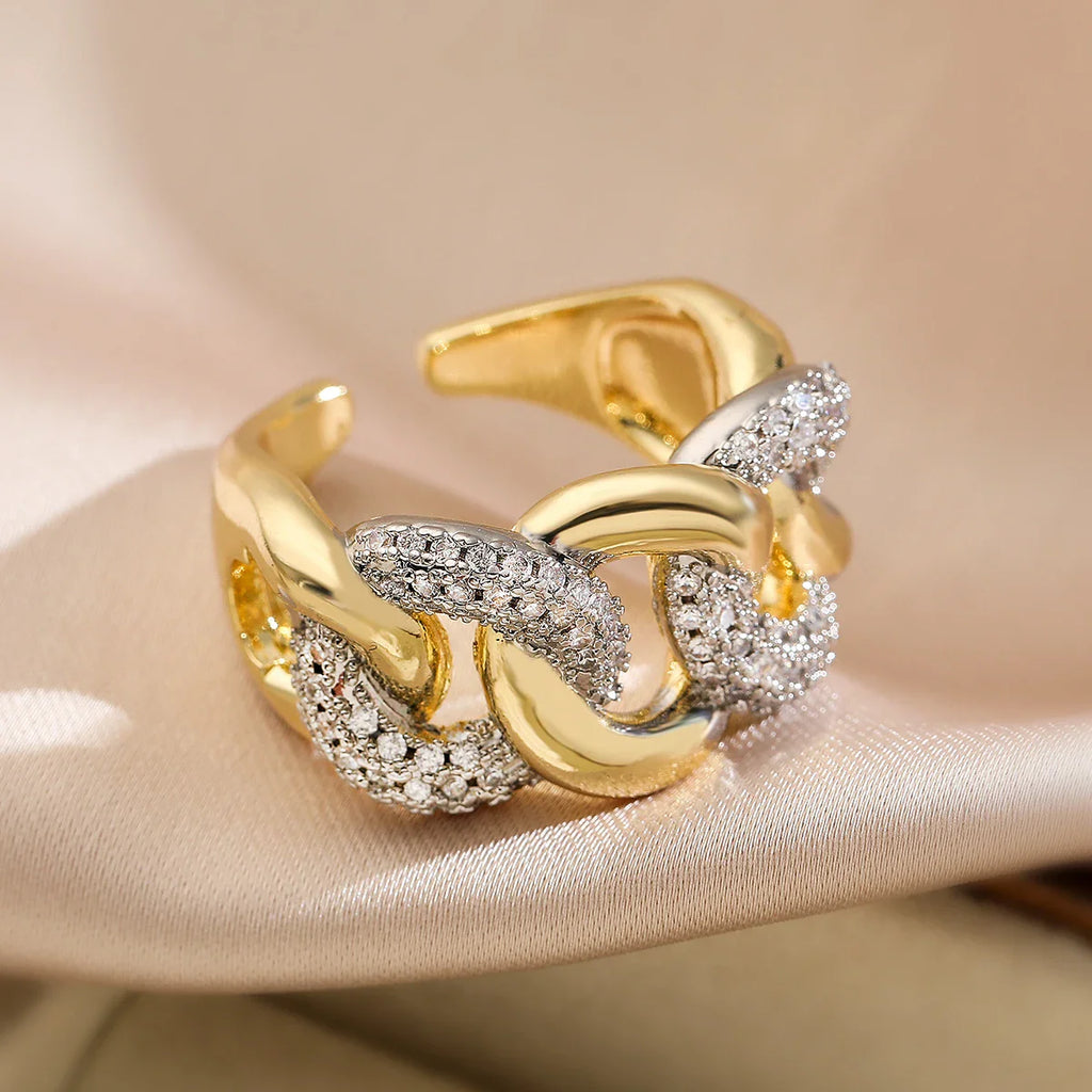 NEWBUY Brand Luxury AAA Cubic Zirconia Pave Setting Copper Jewelry Gold/Silver Mix Color Wedding Rings For Women Gift