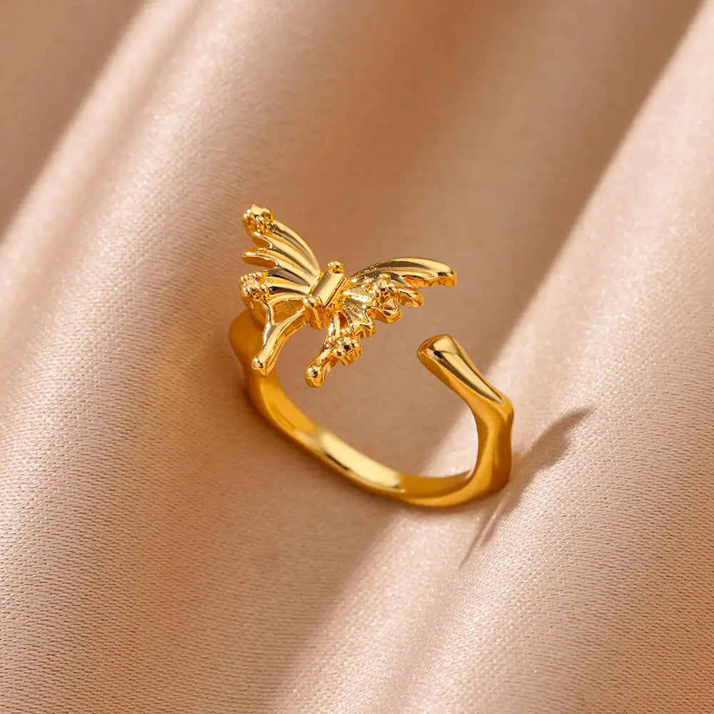 Fashion Luxury Zircon Butterfly Rings for Women Stainless Steel Open Finger Ring Trendy Wedding Party Aesthetic Jewelry Gift