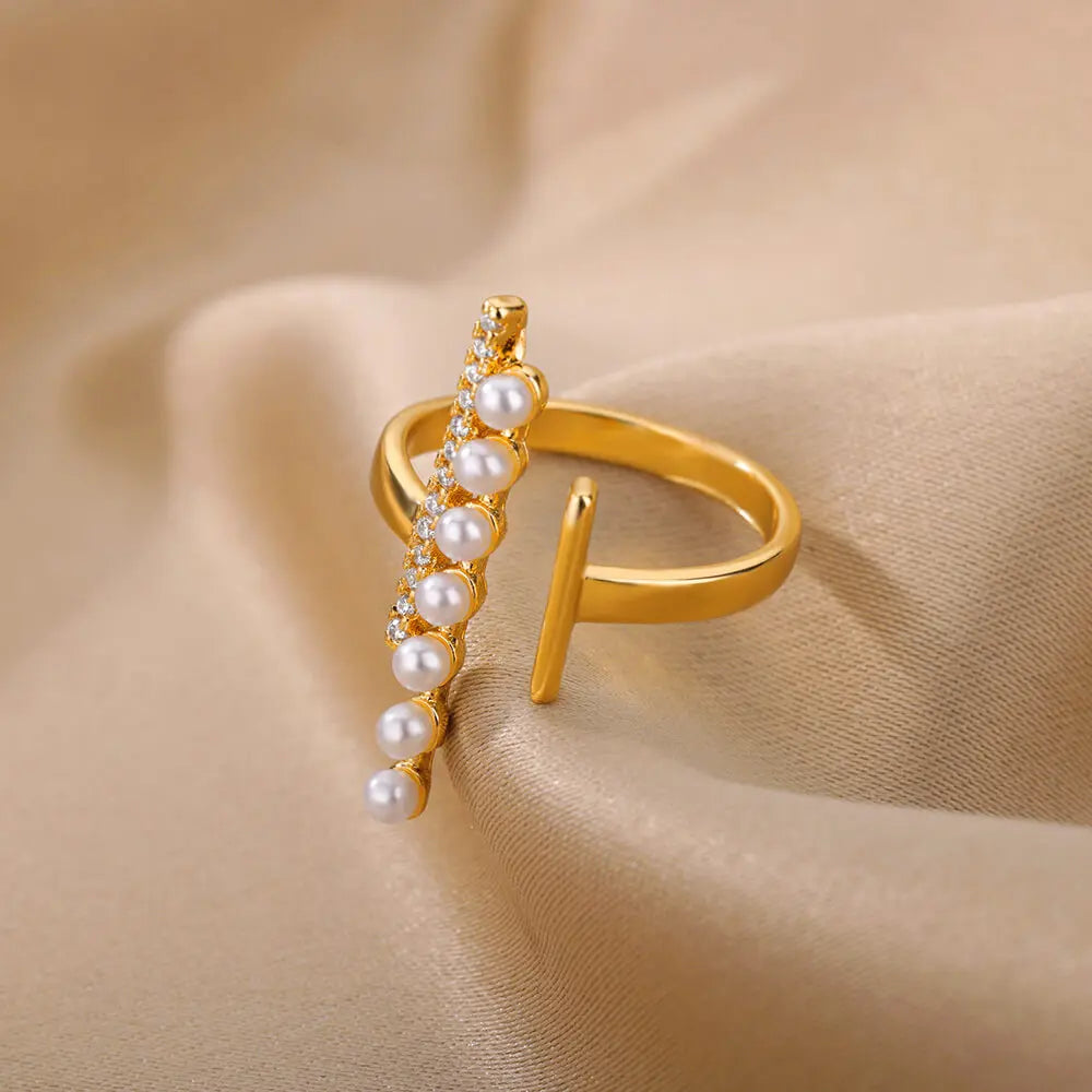 Gold Color Cubic Zircon Rings For Women Open Stainless Steel Green Luxury Crystal Finger Ring Boho Jewelry Wedding Party Gift