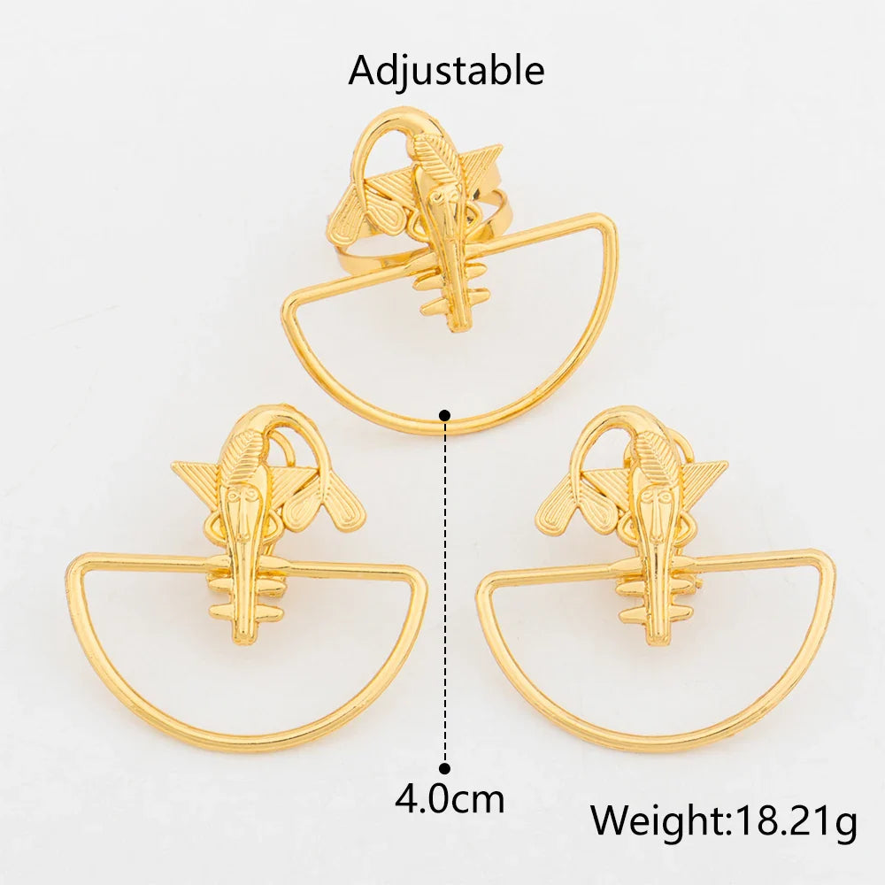 Trend Gold Color Earrings Jewelry Set for Women Hollow Design Clip Earrings with Finger Ring Daily Wear for Party Accessories