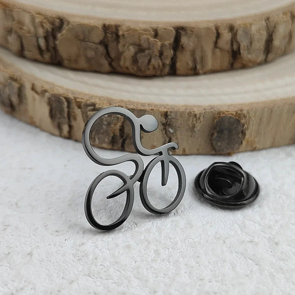 Fun bicycle men's lapel pin, 316L stainless steel gold-plated badge, black brooch for suit accessories, gift for father