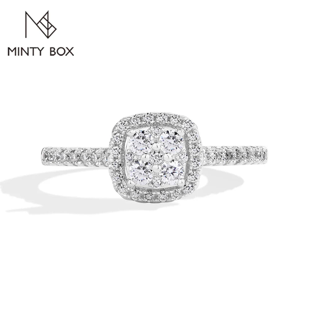 MINTYBOX S925 Sterling Silver Halo Moissanite Engagement Ring for Women Classic Lab Diamond Rings 18K Plated Wedding Fine Jewelr
