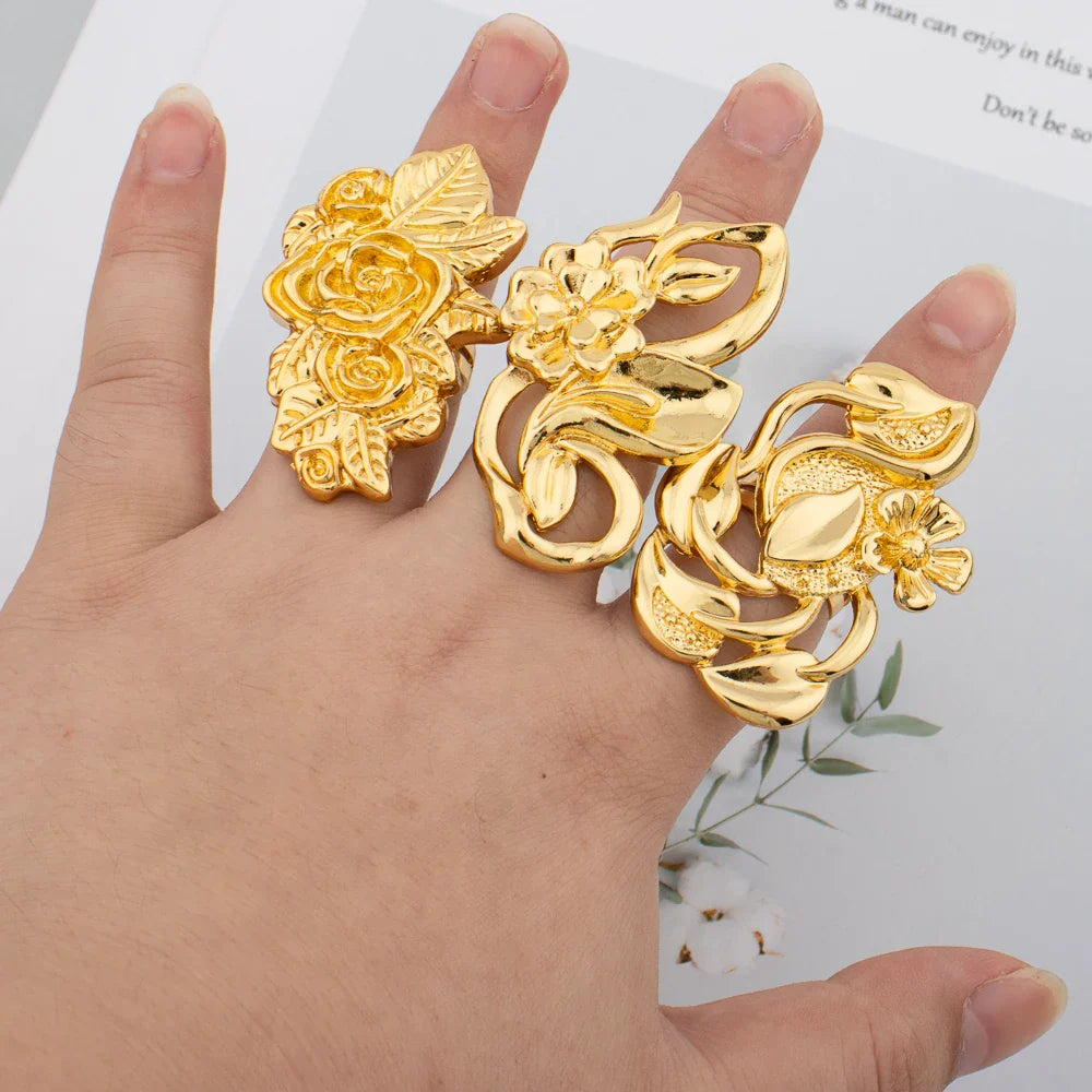 Luxury 18K Gold Plated Rings Copper Party Women Adjustable Long Rings Fashion Wedding Bride Round Opening Lady Finger Ring Gift