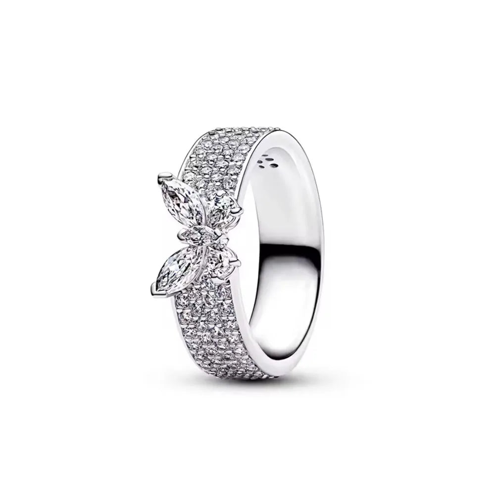 2026 Hot Selling 925 Sterling Silver Heart-Shaped Butterfly Flower Ring, Exquisite and Charming Jewelry Gift for European Women