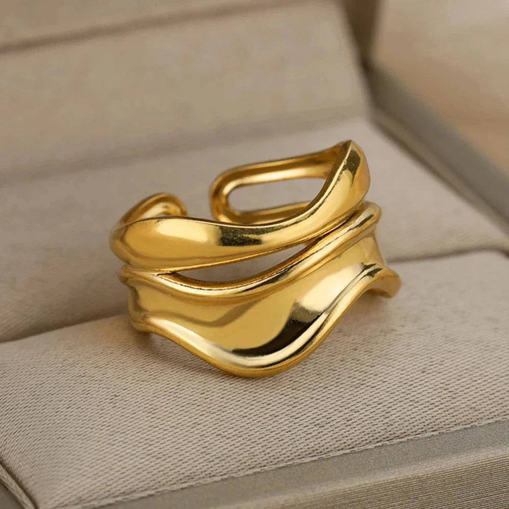 Gold Color Stainless Steel Multi Layer Rings for Women Hollow out Open Finger Ring Fashion Wedding Party Jewelry Gift 2024 New