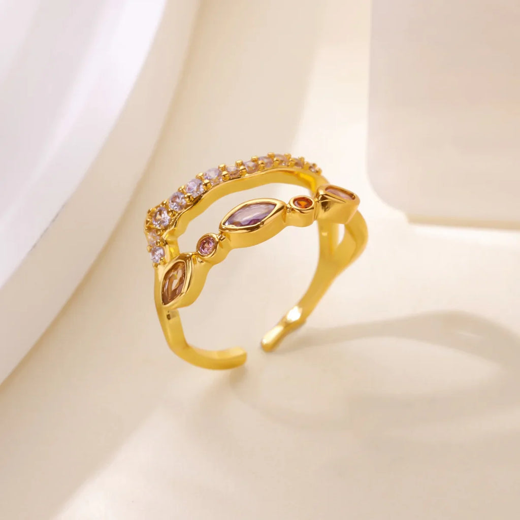 Fashion Pink Heart Zircon Rings for Women Gold Color Stainless Steel Imitation Pearl Ring Elegant Aesthetic Wedding Jewelry Gift