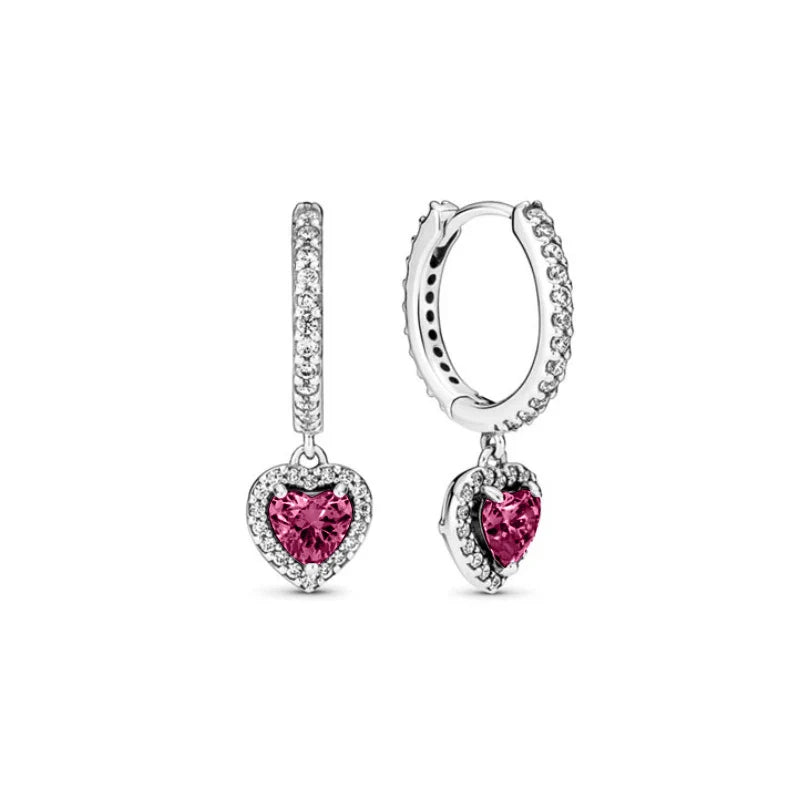 New S925 Silver Heart Stone Stud Earrings Suitable for Valentine's Day, Mother's Day, Anniversary Gift DIY Charm Jewelry