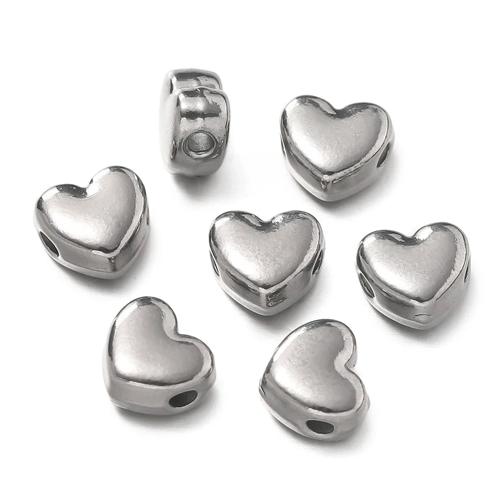 10Pcs/Pack Stainless Steel Various Shape Gold Steel Color Texture Spacer Beads for DIY Bracelet Jewelry Making Accessories