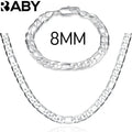 925 Sterling Silver Bracelet Necklace Jewelry Set Men And Women Classic 8MM Chain Fashion Charm Wedding Holiday Gift