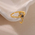 Green Zircon Seahorse Rings For Women Ocean Shell Starfish Turtle Stainless Steel Gold Color Finger Ring Summer Beach Jewelry