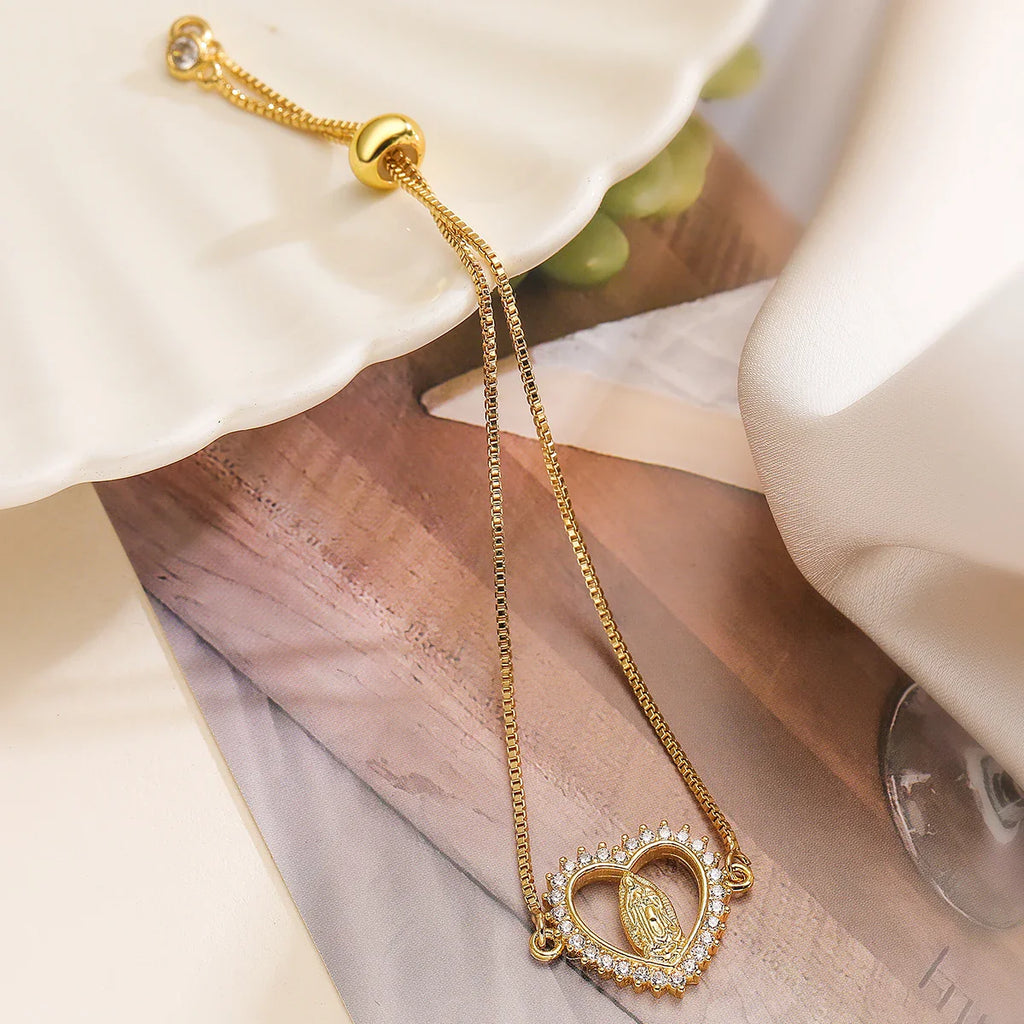 NEWBUY 2026 Fashion Gold Color Box Chain Virgin Mary Charm Bracelets For Women Shiny CZ Zircon Jewelry