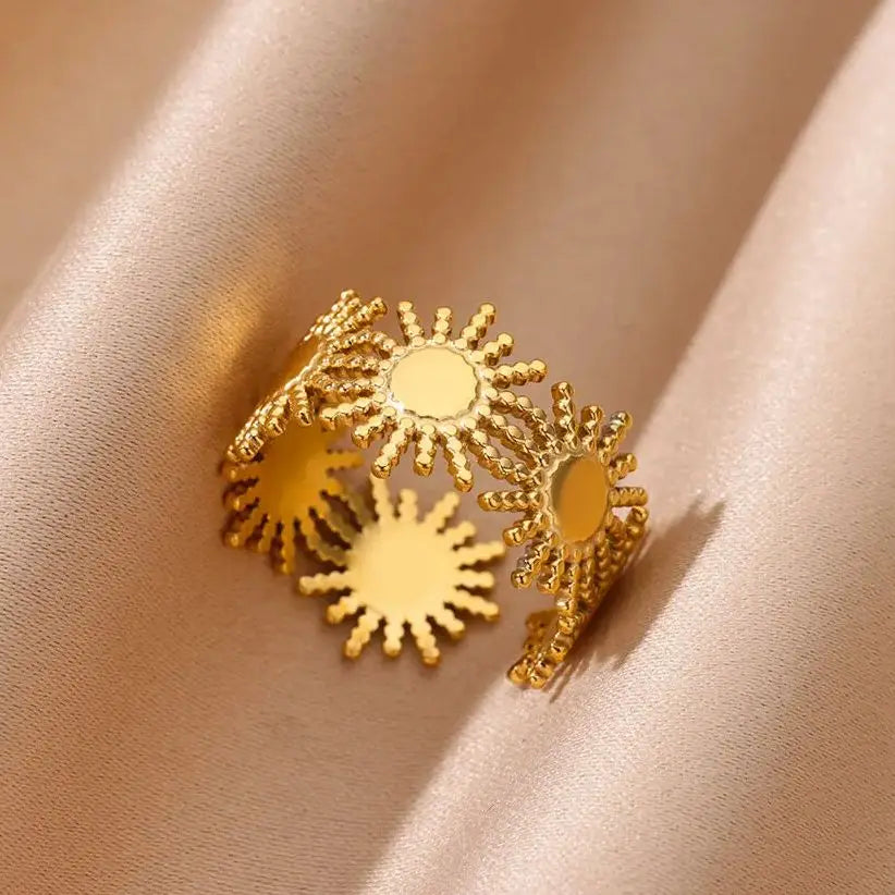 Vintage Sun Rings For Women Gold Color Stainless Steel Sun Ring Wedding Couple Aesthetic Fashion Wedding Christmas Jewelry Gift