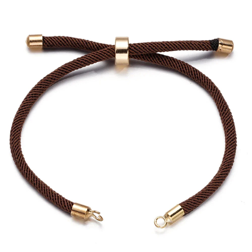 1pc Adjustable Nylon Braided Twisted Cords Slider Friendship Bracelets with Brass Cord End for Jewelry Making DIY Findings