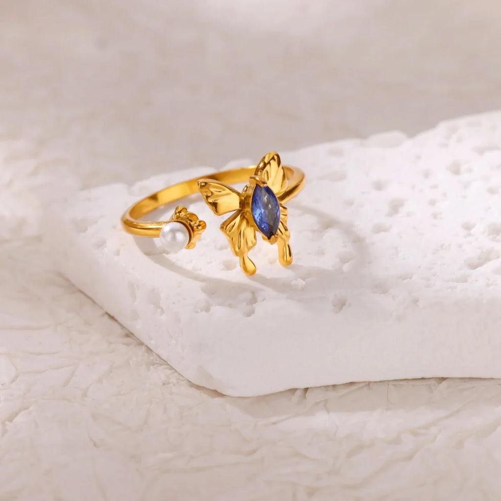Fashion Luxury Zircon Butterfly Rings for Women Stainless Steel Open Finger Ring Trendy Wedding Party Aesthetic Jewelry Gift