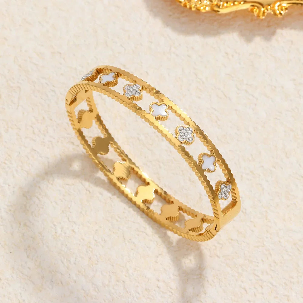 Classic stainless steel zircon enamel women's bracelet, high quality waterproof metal bracelet, wedding party jewelry