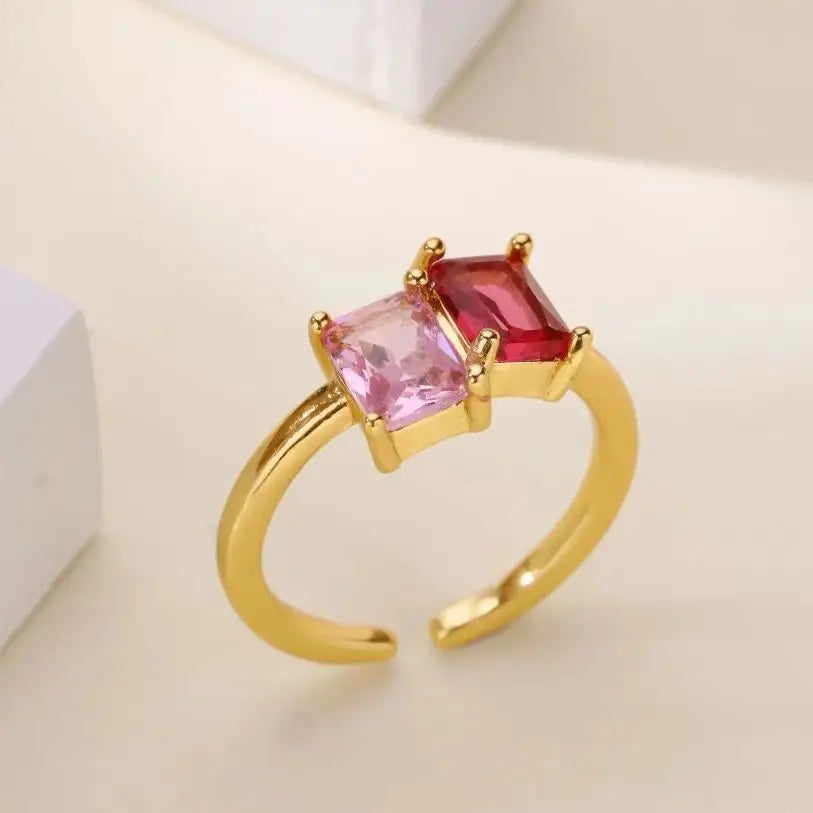 Stainless Steel Zircon Square Ring for Women 18K Gold Plated 2 Colors  Adjustable Ring Hypoallergenic Dainty Trendy Jewelry