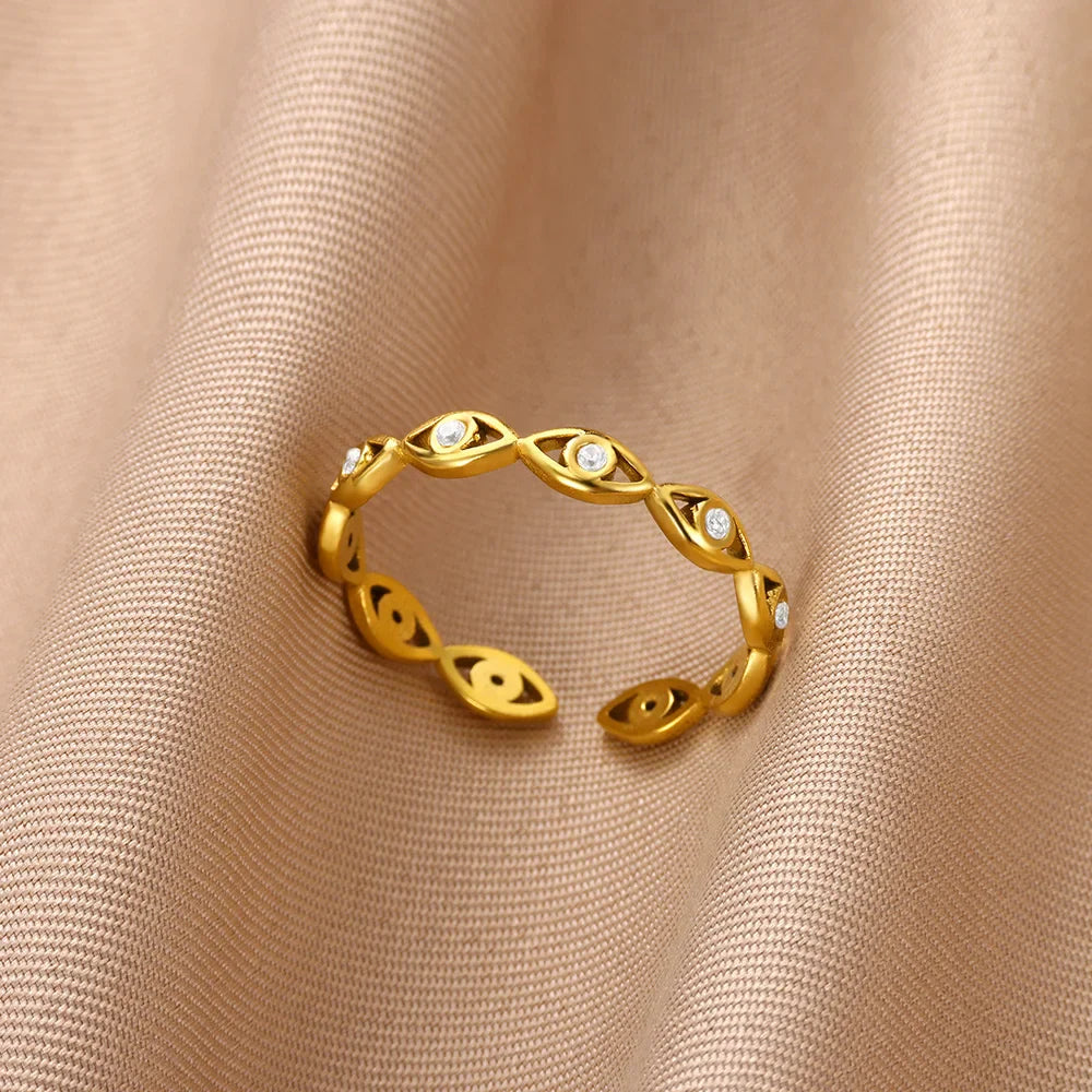 Green Cubic Zircon Heart Rings For Women Vintage Gold Color Stainless Steel Open Ring Fashion Aesthetic Jewelry Wedding Gift