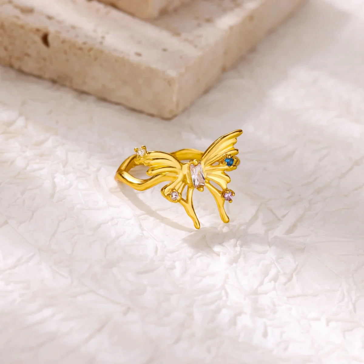 Fashion Luxury Zircon Butterfly Rings for Women Stainless Steel Open Finger Ring Trendy Wedding Party Aesthetic Jewelry Gift