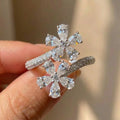 925 Sterling Silve Aesthetic Flower Adjustable Finger Ring Female Brilliant Zirconia Jewelry for Engagement Delicate Accessories