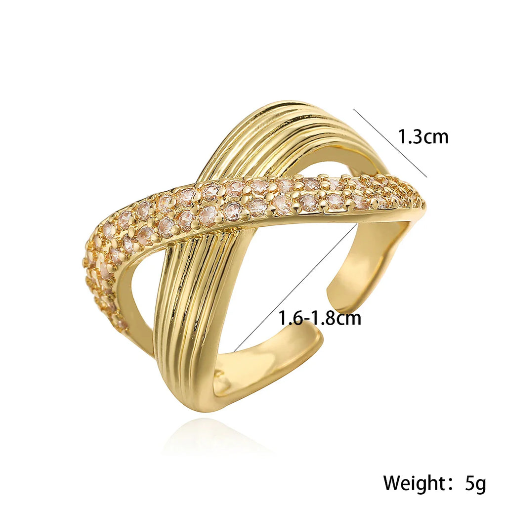 NEWBUY Luxury AAA Cubic Zirconia Inlay Copper Wedding Jewelry Gold Color Statement Geometric Shape Open Design Rings For Women